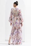 Mandira Wirk_Purple Georgette Lurex / Chiffon Orchid V Neck Waist Cutout Dress_Online_at_Aza_Fashions