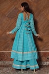 Shop_Pomcha Jaipur_Blue Cotton Chevron, Gota, Bandhani Round Neelkari Printed Anarkali Set _at_Aza_Fashions