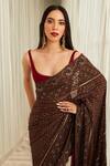 Shop_Sawan Gandhi_Brown Georgette Honeycomb Pattern Chikankari Saree Set_at_Aza_Fashions