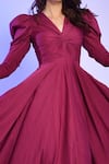 Shop_Labelamoda_Purple Cotton Satin Plain V Neck Handkerchief Hem Draped Gown  _at_Aza_Fashions