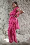 Shop_Negra Elegante_Pink Organza, Chanderi Round Ruffle Top And Pant Set_at_Aza_Fashions