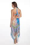 Shop_Kai Resortwear_Blue Georgette Geometric Halter Neck Pop Fringe Cape  _at_Aza_Fashions