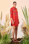 Shop_Shahin Mannan_Red Double Crepe Holiday Shirt Dress_at_Aza_Fashions