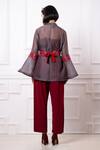 Shop_Megha Garg_Maroon Lycr Organza Stripe Sequin Jacket Mandarin Collar Pattern Pant Set _at_Aza_Fashions