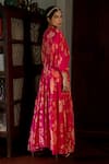 Paulmi and Harsh_Pink Cotton Silk Printed Floral Flourishing Jaal Kaftan And Pant Set _Online_at_Aza_Fashions