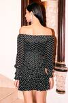 Shop_Kangana Trehan_Black Georgette Sequins Off-shoulder Chevron Off Ruched Dress _at_Aza_Fashions