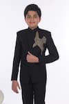 Shop_Little Brats_Black Viscose, Satin Bird Motif Embroidered Coat And Pant Set _at_Aza_Fashions