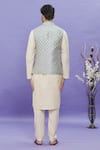 Shop_Aryavir Malhotra_Grey Bundi Jacquard Banarasi Silk Floral Pattern Sleeveless And Kurta Set_at_Aza_Fashions