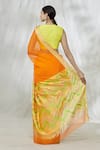 Shop_Mint N Oranges_Orange Handwoven Pure Chanderi Chevron Pallu Saree With Unstitched Blouse Fabric _at_Aza_Fashions