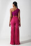 Shop_Rishi and Vibhuti_Pink Net And Georgette Embroidery Zardozi Burnt Pepper Corset & Flared Pant Set _at_Aza_Fashions