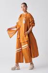 Shop_Three_Orange Chanderi Embroidery Round Neck Fringed Detailed Shirt _at_Aza_Fashions