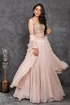 Shop_Sunita Bhandari_Peach Viscose Organza Embroidery Cutdana Square Neck Blouse Lehenga Set _at_Aza_Fashions