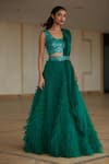 Shop_Nadine Dhody_Green Tulle Embroidery Sequin Round Ruffle Lehenga Set  _at_Aza_Fashions