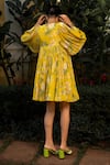 Shop_Paulmi and Harsh_Yellow Crepe Printed Floral Patterns Round Garden Of Bloom Dress  _at_Aza_Fashions