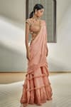 Shop_Surily G_Pink Hand Embroidery Floral Chanderi Pre-draped Crochet Saree  _at_Aza_Fashions