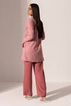Shop_Kritika Madan Label_Pink Suede Open Front Jacket And Pant Set_at_Aza_Fashions