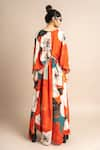 Shop_Nupur Kanoi_Orange Crepe Digital Print Striped And Floral Kimono Jacket & Skirt Set  _at_Aza_Fashions