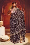 Shop_Paaprika_Black Kota Silk Hand Embroidered Thread Work Floral Saree  _at_Aza_Fashions