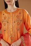 Shop_OMI_Orange Silk, Chanderi Embroidery, Sequins V-neck Hand Flare Kurta Set _at_Aza_Fashions