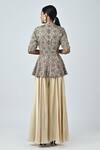 Shop_Sejal Kamdar_Beige Satin Crepe Printed And Hand Embroidered Ajrakh Peplum Jumpsuit  _at_Aza_Fashions