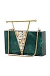 Shop_NR By Nidhi Rathi_Green Embellished Stone Work Rectangular Resin Clutch Bag_at_Aza_Fashions