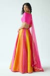 Shop_PRIYAL PRAKASH_Blue Raw Silk Embroidered Zari And Sequin Work Broad Chevron Pattern Lehenga Set _at_Aza_Fashions