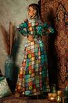 Shop_Esha L Amin_Multi Color Viscose, Crepe Shawl Neck Tile Print Blazer Maxi Dress _at_Aza_Fashions