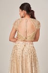 Shop_Tamaraa By Tahani_Beige Tulle, Turkish Satin Sequins Square Neck Sadie Embellished Lehenga Set _at_Aza_Fashions