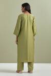 Shop_Priya Chaudhary_Green Chanderi Silk, Kota Doria Embroidery Split V-neck Kurta Pant Set _at_Aza_Fashions