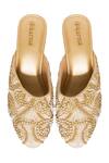 Shop_Kkarma_Gold Embroidered Chandramalika Mule Block Heels _at_Aza_Fashions