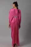 Shop_The Aarya_Pink Satin Embroidered Beads V Neck Kaftan _at_Aza_Fashions