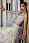 Shop_Moledro_Silver Saree- Lurex And Corset & Pallu- Butterfly Net Viti Sharara With Blouse_at_Aza_Fashions