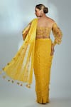 Suruchi Parakh_Yellow Crepe Printed Floral Mirror Embroidered Pre-draped Saree With Blouse _Online_at_Aza_Fashions