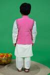 Shop_Little Boys Closet_Pink Crepe, , Satin Embroidery Resham Bundi Kurta Set _at_Aza_Fashions