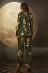 Shop_Dohr India_Green Blazer Silk Chanderi Foil Print Floral Open And Pant Set _at_Aza_Fashions