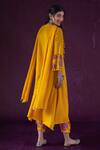 Shop Kacha Tanka Yellow Cotton Satin Applique Floral Round Neck Hand Embroidered Kurta Set at Aza Fashions Shop_Kacha Tanka_Yellow Cotton Satin Applique Floral Round Neck Hand Embroidered Kurta Set _at_Aza_Fashions