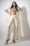Shop_Pallavi Jaipur_Ivory Cape Satin Organza, Crop Top And Pant Linen Satin, Lining Shantoon Set_at_Aza_Fashions