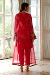 Shop Atelier Shikaarbagh Red Lurex, Organza, Satin Embroidery Round Neck, Kurta Overlay Set at Aza Fashions Shop_Atelier Shikaarbagh_Red Lurex, Organza, Satin Embroidery Round Neck, Kurta Overlay Set _at_Aza_Fashions