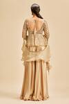 Shop_Nitika Gujral_Gold Sharara Satin Embroidery Beads Sweetheart Neck Mirror Work Peplum Top Set _at_Aza_Fashions
