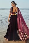 Shop_Monk & Mei_Wine Lehenga And Blouse Velvet Embroidered Sequin Sweetheart Neck Flared Set _at_Aza_Fashions