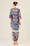 Shop_Rajdeep Ranawat_Blue Silk Printed Floral V Neck Inayat Kaftan Top  _at_Aza_Fashions