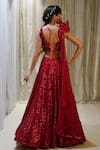 Shop Archana Kochhar Red Georgette, Net Crystals, Sequins Floral Pattern Lehenga And Draped Blouse Set at Aza Fashions Shop_Archana Kochhar_Red Georgette, Net Crystals, Sequins Floral Pattern Lehenga And Draped Blouse Set _at_Aza_Fashions