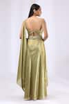 Shop_Neha Gursahani_Green Foil Georgette Asymmetric Pre Draped Saree Gown _at_Aza_Fashions
