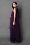 Shop_Swatee Singh_Purple Georgette, Hemp Round Neck Sheer Handkerchief Draped Jumpsuit _at_Aza_Fashions