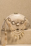 Shop_Tarun Tahiliani_Ivory Swarovski Pearls Dori Necklace Embroidered Clutch _at_Aza_Fashions