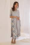 Shop_Vaani Beswal_Blue Kurta- Stripe Cotton, Trouser- Pattern Pant Set _at_Aza_Fashions
