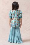 Shop_Thetaa_Sky Blue Silk, Viscose, Voile Tassels Floral Print Kurta Gharara Set_at_Aza_Fashions