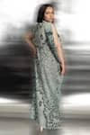 Shop_Abhishek Sharma_Green Poly Georgette Printed Reef Patterns Raised Neck Textured Gown  _at_Aza_Fashions