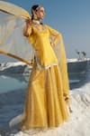 Seeaash_Yellow Shimmer Chanderi And Net Embroidery Gota Patti Square Kurta Sharara Set _Online_at_Aza_Fashions