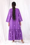 Shop_KHAT_Purple Poplin Cotton Embroidered Flowers Round Tiered Dress _at_Aza_Fashions